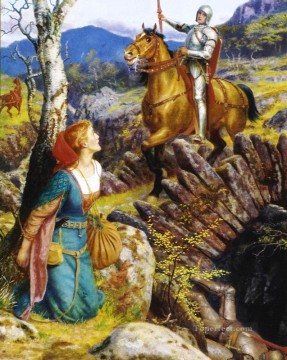  Hughes Canvas - Overthrowing of the Rusty Knight Pre Raphaelite Arthur Hughes